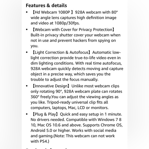 Vitade HD Webcam 1080P with Microphone & Cover Slide - Picture 12 of 12